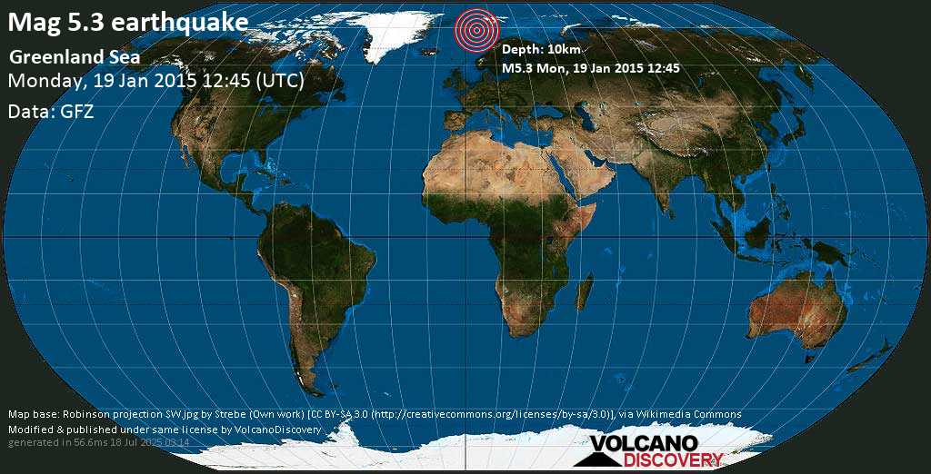 Strong mag. 5.4 earthquake - Norwegian Sea on Monday, 19 January 2015 at 12:45 (GMT)
