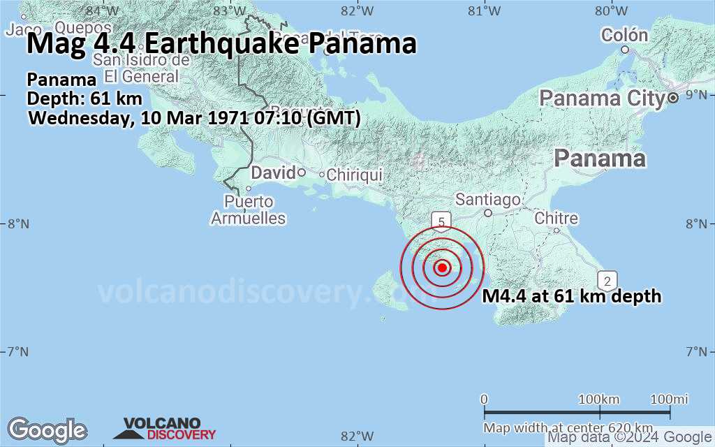 Séisme modéré mag. 4.4 - Panama, mercredi, 10 mars 1971, à 07:10 (Temps ...