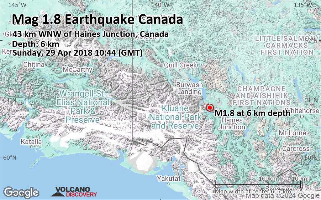 Minor Mag. 1.8 Earthquake - 175 km West of Whitehorse, Whitehorse ...