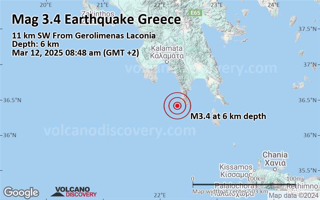 Light Mag. 3.4 Earthquake - Ionian Sea, 44 km Southwest of Gythio ...