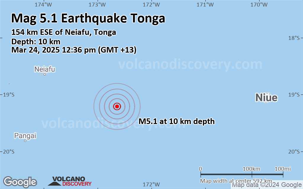 Strong Mag. 5.1 Earthquake - South Pacific Ocean, 261 km East of Tofua ...