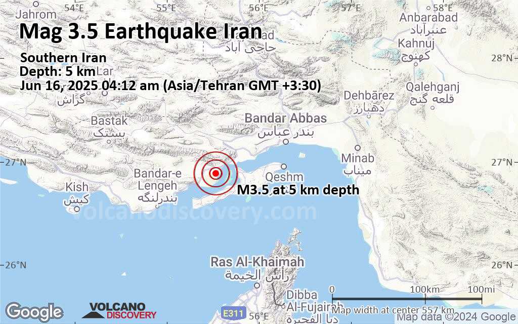 Light Mag. 3.5 Earthquake - 81 km Southwest of Bandar Abbas, Hormozgan