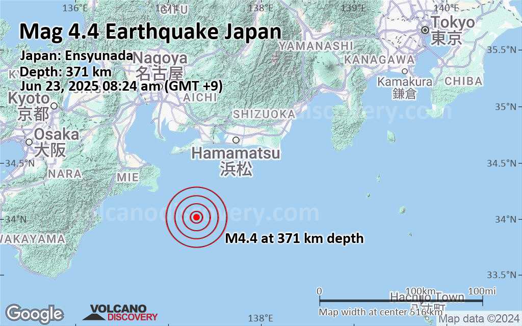 Moderate Mag 4 4 Earthquake Japan: Ensyunada on Monday Jun 23 2025