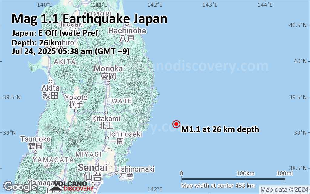 Japan 2025 earthquake on map