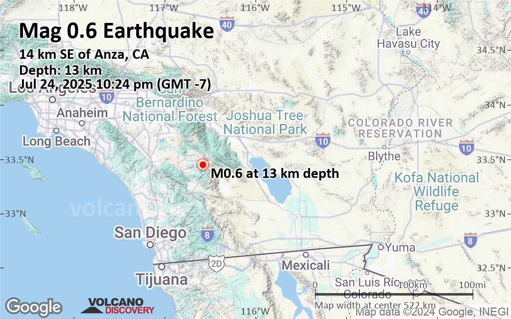 Earthquake map for california