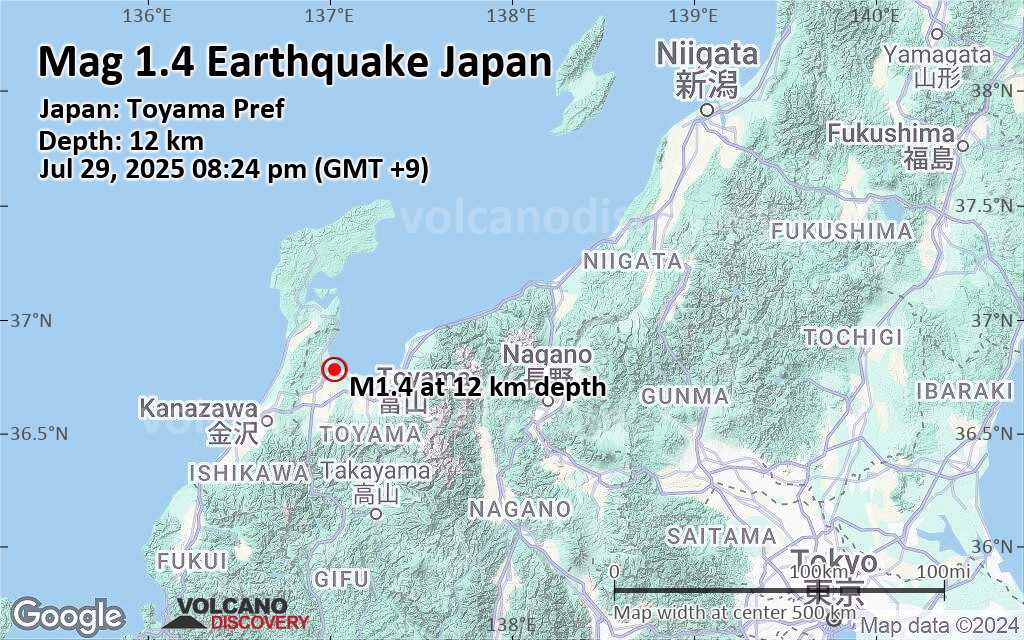 Japan earthquake on map