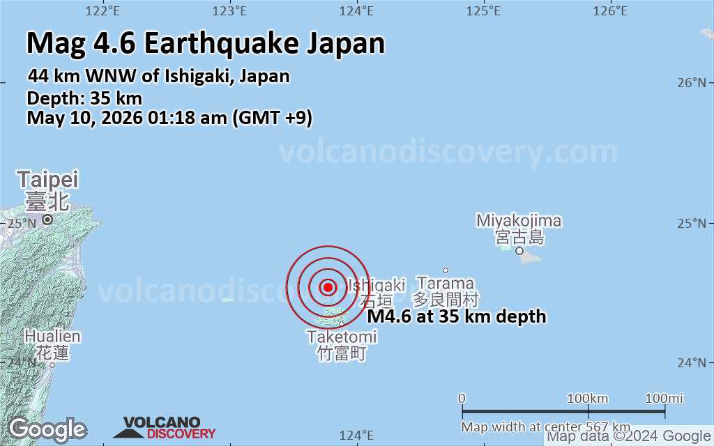 Terremoto moderado mag. 4.6 - Mar de la China Oriental, 24 km al Terremoto moderado mag. 4.6 - Mar de la China Oriental, 24 km al