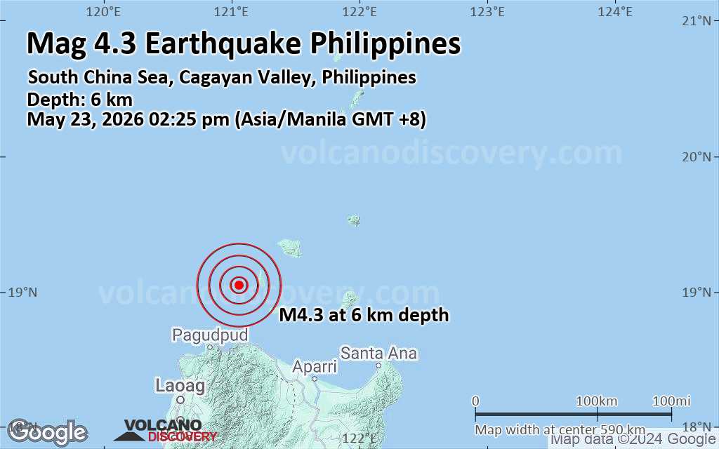 Calayan Volcano Moderate Mag. 4.3 Earthquake - 016 km S 66° W of Dalupiri Island ...