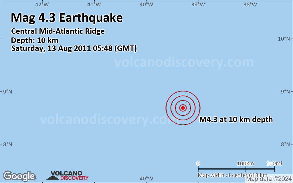 Moderate Mag. 4.3 Earthquake - Central Mid-Atlantic Ridge on Saturday ...