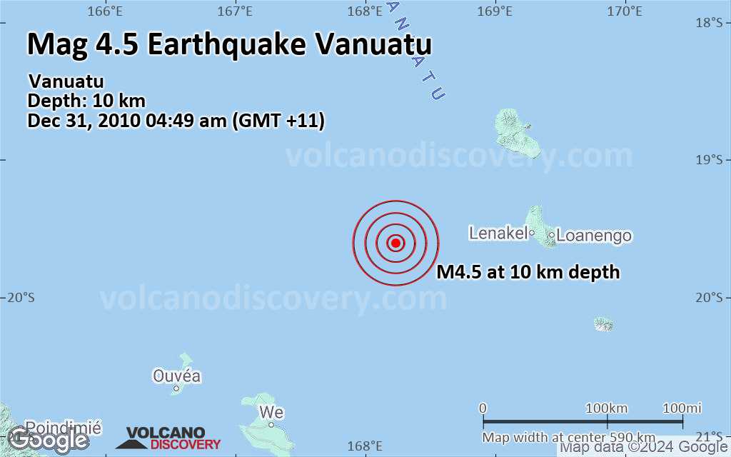 Moderate Mag. 4.5 Earthquake - Vanuatu on Friday, Dec 31, 2010, at 04: ...