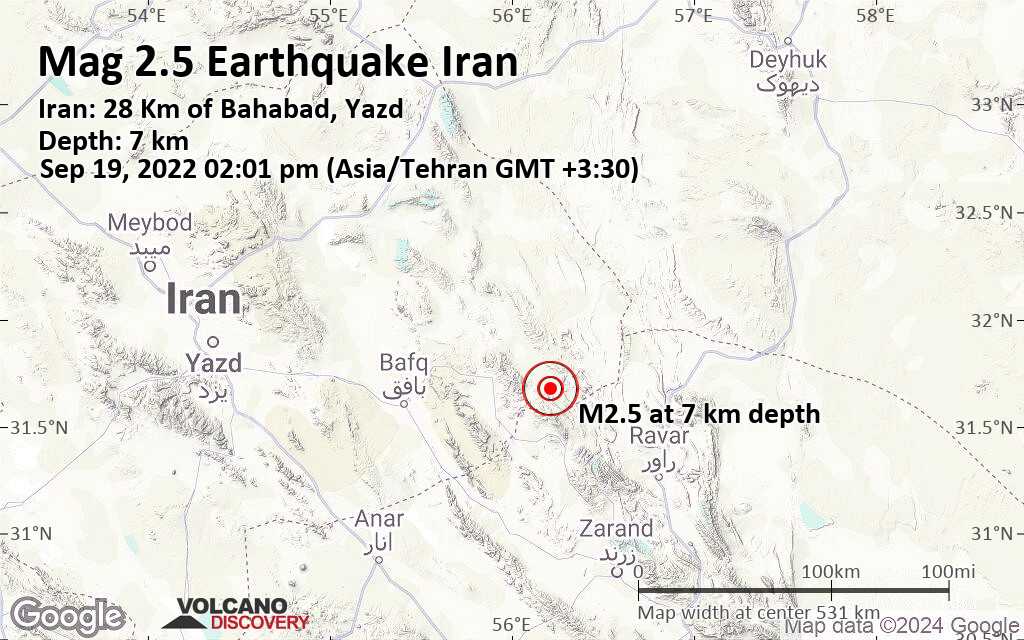 Weak Mag. 2.5 Earthquake - Iran: 28 Km of Bahabad, Yazd, on Monday, Sep ...