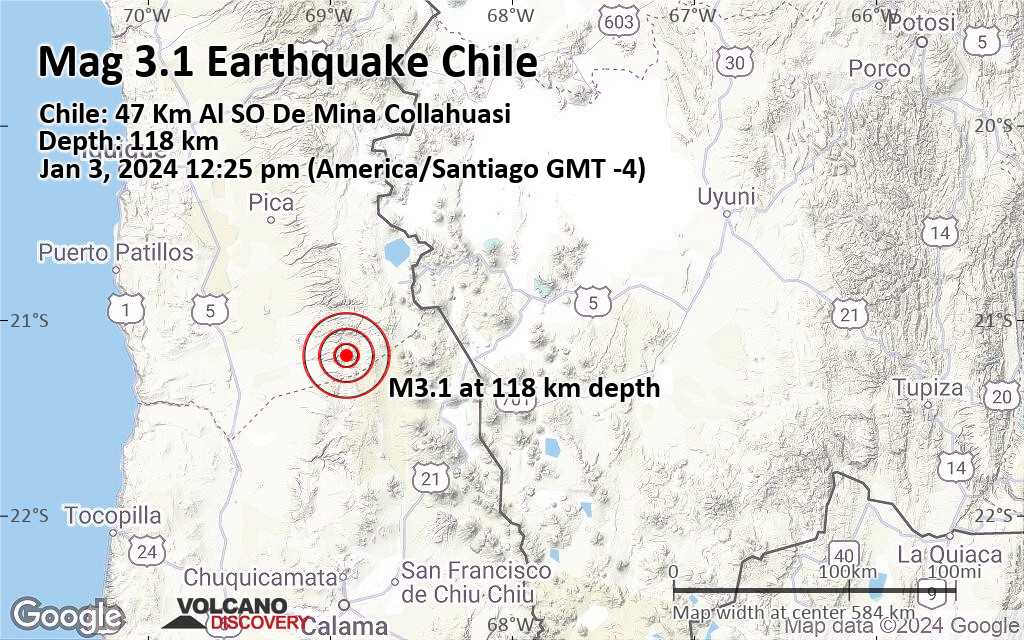 Light Mag. 3.1 Earthquake - Chile: 47 Km Al SO De Mina Collahuasi on ...