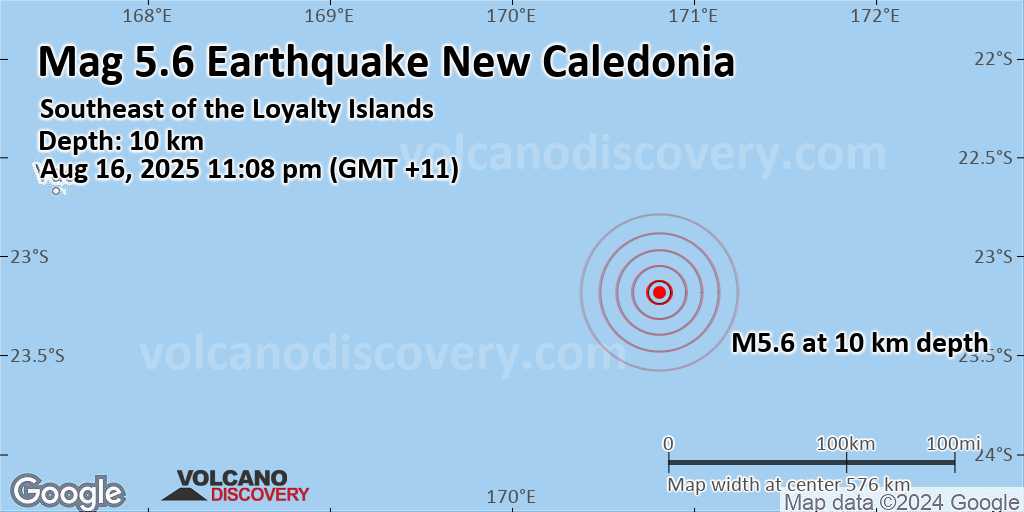 Very strong mag. 6.1 earthquake - South Pacific Ocean, 329 km southeast of Mare Island, New Caledonia, on Saturday, Aug 16, 2025, at 12:08 pm (Universal Time) - information