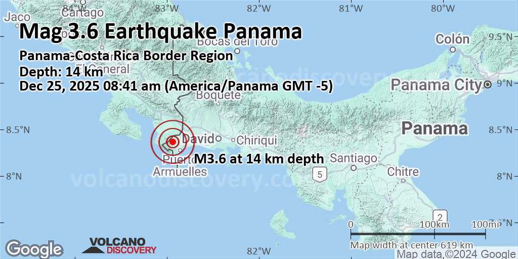 Light Mag. 3.6 Earthquake - 56 km West of David, Provincia de Chiriqui