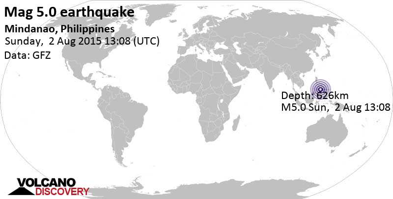 Moderates Erdbeben der Stärke 5.0 - 4.1 km nordöstlich von Ozamiz City, Philippinen, am Sonntag,  2. Aug 2015 um 13:08 GMT