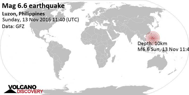 Major magnitude 6.6 earthquake - Philippine Sea, 44 km east of Suklayin, Philippines, on Sunday, November 13, 2016 at 11:40 GMT