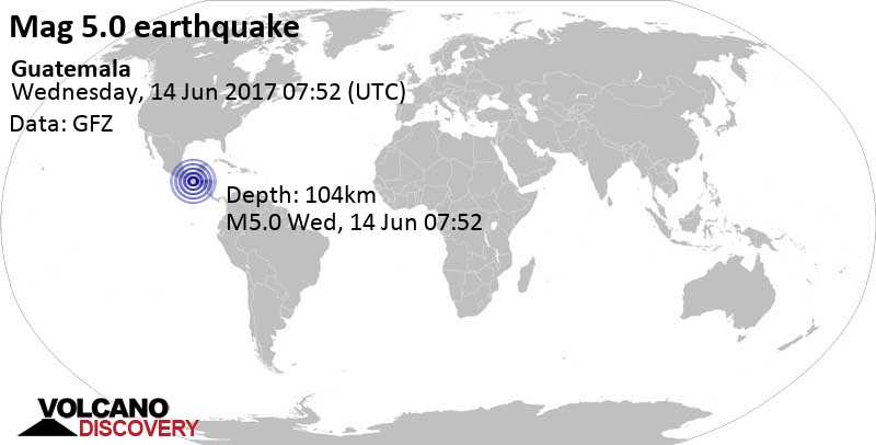 Moderate mag. 5.0 earthquake - 2.7 km south of La Union, Municipio de San Marcos, Guatemala, on Wednesday, June 14, 2017 at 07:52 GMT