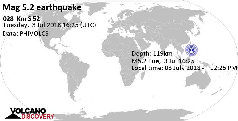 Moderate mag. 5.2 earthquake - South China Sea, 27 km southwest of Nasugbu, Batangas, Calabarzon, Philippines, on 03 July 2018 -    12:25 PM (PST)