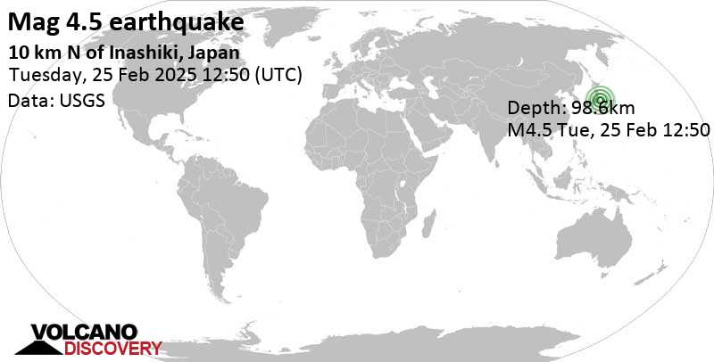 Moderate Mag. 4.5 Earthquake - 12 km East of Tsuchiura Moderate Mag. 4.5 Earthquake - 12 km East of Tsuchiura