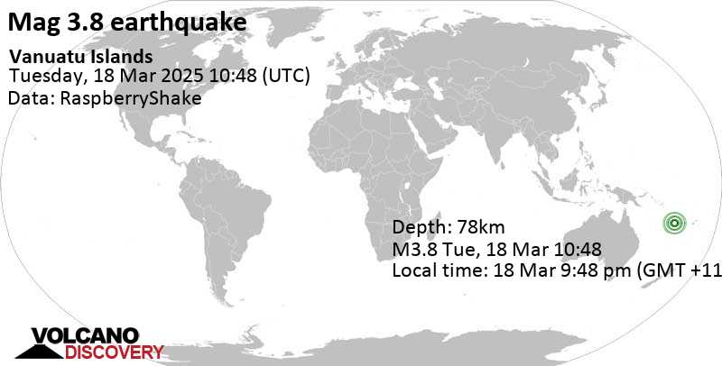 Light Mag. 3.8 Earthquake (unconfirmed) - Vanuatu Islands on Tuesday ...