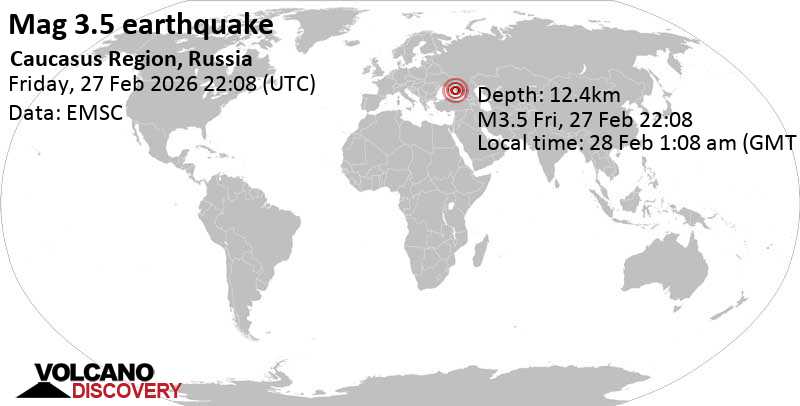 3.5 quake Caucasus Region, Russia, Feb 28, 2026 01:08 am (GMT +3)