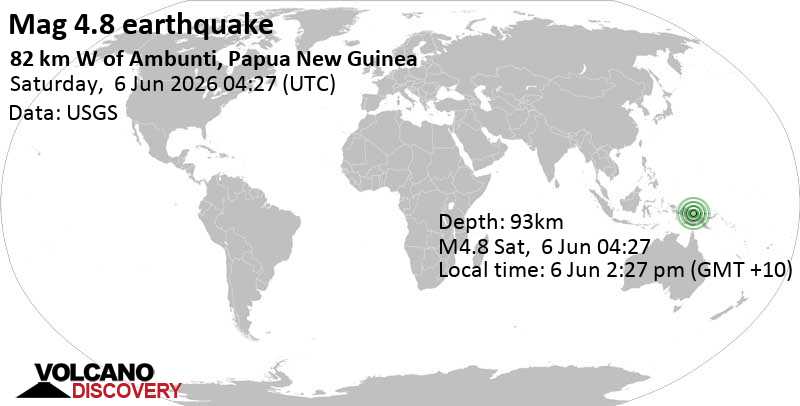4.8 earthquake 82 km west of Ambunti, Papua New Guinea, June 6, 2026 02:27 pm (Port Moresby time)