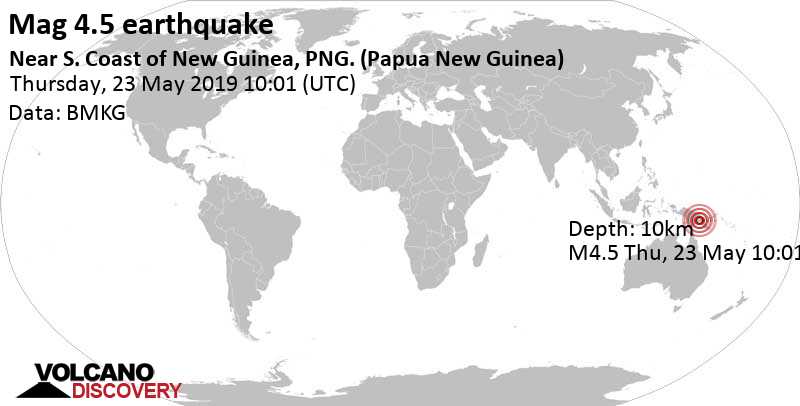 Séisme modéré mag. 4.5 - 29 km au nord de Nalopi , Gulf Province, Papouasie-Nouvelle-Guinée, jeudi, le 23 mai 2019 10:01