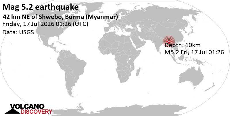 Strong Mag 5 2 Earthquake 42 Km NE Of Shwebo Burma Myanmar On Quakemap2 23191877 