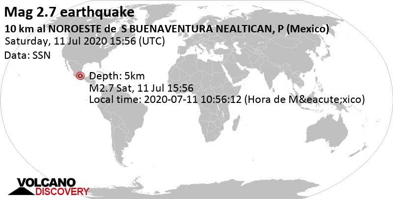 Слабое землетрясение маг. 2.7 - 1 km к северо-западу от Xalitzintla, Мексика, 2020-07-11 10:56:12 (Hora de México)