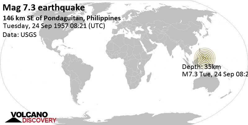 Major magnitude 7.2 earthquake - 53 km southeast of Pulau Baronto Island, Indonesia, on Tuesday, September 24, 1957 at 08:21 GMT