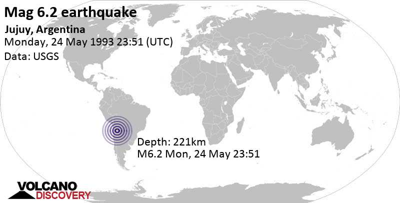Major magnitude 7.0 earthquake - Departamento de Rinconada, 87 km west of Abra Pampa, Departamento de Cochinoca, Jujuy, Argentina, on Monday, May 24, 1993 at 23:51 GMT