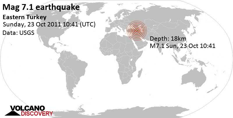 Major magnitude 7.1 earthquake - 27 km northeast of Van, Turkey, on Sunday, October 23, 2011 at 10:41 GMT