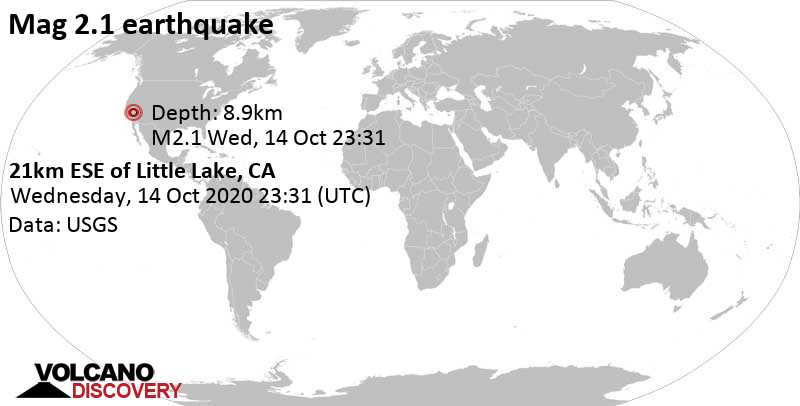 Weak mag. 2.2 earthquake - Inyo County, 16 mi north of Ridgecrest, California, USA, on 14 Oct 4:31 pm (GMT -7)