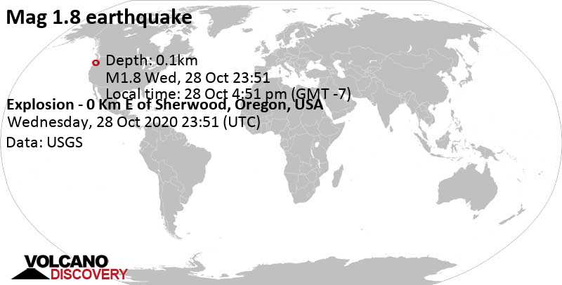 Minor mag. 1.8 earthquake - Explosion - 0 Km E of Sherwood, Oregon, USA, on 28 Oct 4:51 pm (GMT -7)