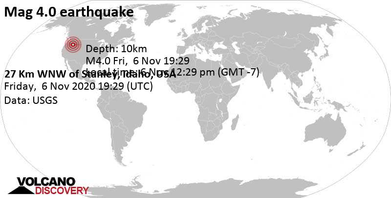 Quake Info Moderate Mag 4 0 Earthquake 17 Miles Wnw Of Stanley Idaho On Friday Nov 6 At 12 29 Pm Gmt 7 10 User Experience Reports