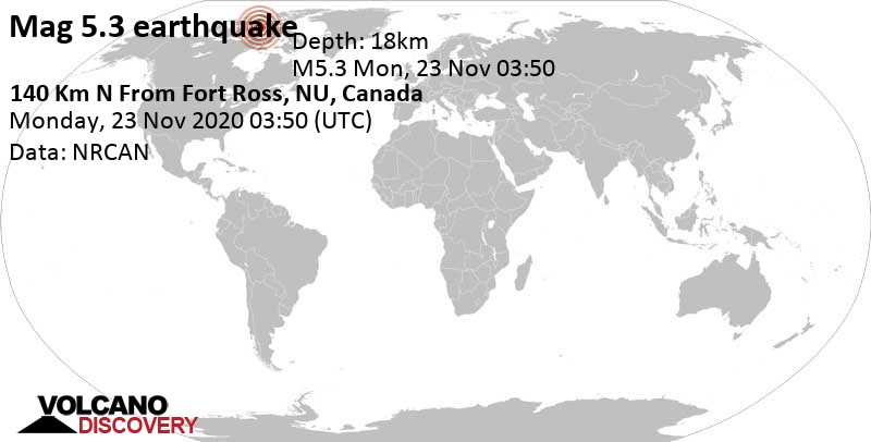 Strong Mag. 5.3 Earthquake - 140 Km N From Fort Ross, NU, Canada, on ...