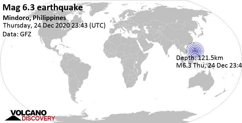 Strong mag. 6.3 earthquake - South China Sea, 21 km southwest of Calaca, Batangas, Calabarzon, Philippines, on Friday, Dec 25, 2020 at 7:43 am (GMT +8)