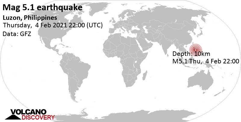 Fuerte terremoto magnitud 5.1 - Philippine Sea, 34 km N of Daet, Province of Camarines Norte, Bicol, Philippines, viernes,  5 feb 2021 06:00 (GMT +8)