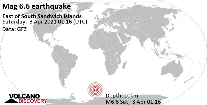 Major magnitude 6.6 earthquake - South Atlantic Ocean on Saturday, Apr 3, 2021 at 12:16 am (GMT -1)