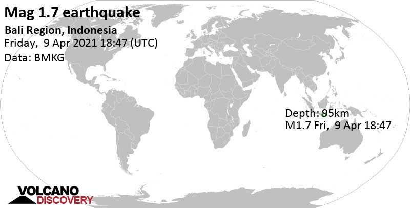 Séisme mineur mag. 1.7 - Bali Sea, 22 km à l\'ouest de Denpasar, Bali, Indonésie, vendredi, le 09 avril 2021 18:47