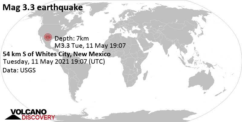 Слабое землетрясение маг. 3.3 - Техас, 82 km к югу от Карлсбад, Эдди County, Нью-Мексико, Соединенные Штаты, Вторник, 11 мая 2021 14:07 (GMT -5)
