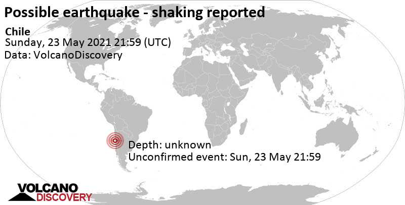 Reported quake or seismic-like event: 26 km southeast of La Serena, Provincia de Elqui, Coquimbo Region, Chile, 23 May 5:59 pm (GMT -4)