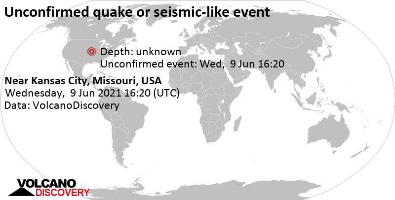 Quake Info: Reported Quake or Seismic-like Event: 2 mi West of Lee's Summit,  Jackson County, Missouri, USA, Wednesday, June 9, 2021 at 16:20 GMT - 17  User Experience Reports