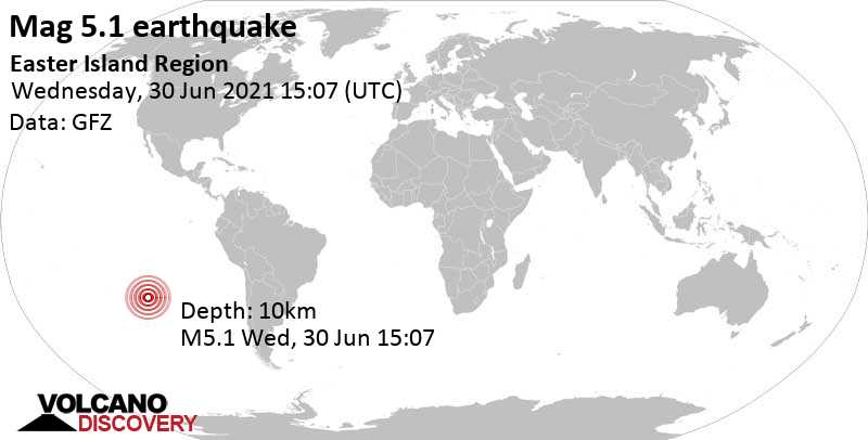 Tremblement de terre fort magnitude 5.2 - South Pacific Ocean, 30 Jun 7:07 am (GMT -8)