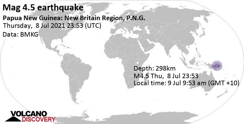 Leichtes Erdbeben der Stärke 4.5 - Bismarck Sea, 58 km nordöstlich von Kimbe, Papua-Neuguinea, am Donnerstag,  8. Jul 2021 um 23:53 GMT