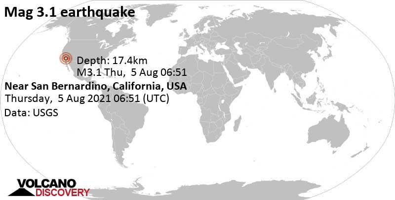 Weak mag. 3.1 earthquake - 0.9 mi northwest of Hemet, Riverside County, California, USA, on Wednesday, Aug 4, 2021 at 11:51 pm (GMT -7)