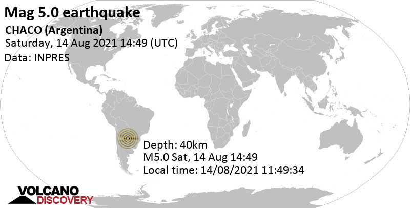 Informe sismo Terremoto moderado mag. 5.0 Quitilipi Argentina