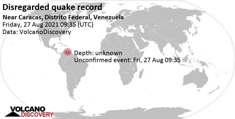 Reported seismic-like event (likely no quake): Caracas, 5.9 km south of Caracas, Venezuela Baskent Boelgesi, Friday, Aug 27, 2021 at 5:35 am (GMT -4)