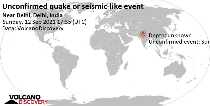Reported quake or seismic-like event: 15 km south of New Delhi, India, Sunday, Sep 12, 2021 at 11:05 pm (GMT +5:30)