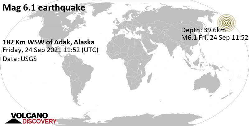 Strong mag. 6.1 earthquake - Bering Sea, 113 mi southwest of Adak, Aleutians West, Alaska, USA, on Friday, Sep 24, 2021 at 2:52 am (GMT -9)